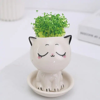 Mini Cat Shaped Cartoon Ceramic Flowerpot