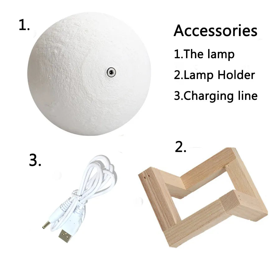 3D Print Rechargeable Moon Lamp LED Night Light